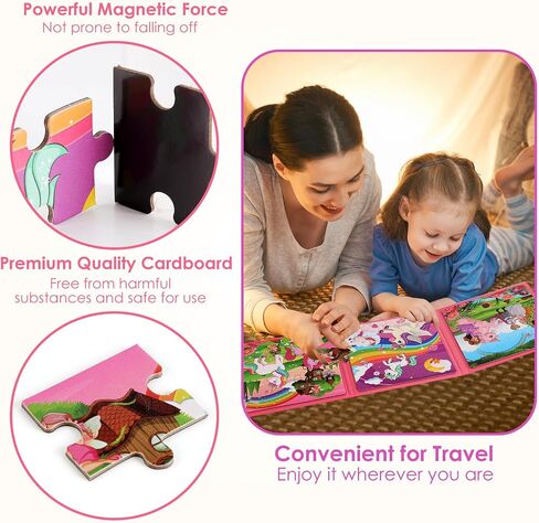 Magnetic Puzzles for Kids Ages 4-6, 20-Piece Toddler Travel Toys Unicorn Princess Puzzles Ages 3-5, Educational Learning Magnets, Ideal Road Trip Activities Toys for 3 4 5 6 Boys and Girls in Saudi Arabia