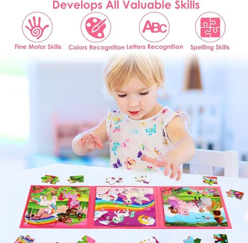 Magnetic Puzzles for Kids Ages 4-6, 20-Piece Toddler Travel Toys Unicorn Princess Puzzles Ages 3-5, Educational Learning Magnets, Ideal Road Trip Activities Toys for 3 4 5 6 Boys and Girls in Saudi Arabia