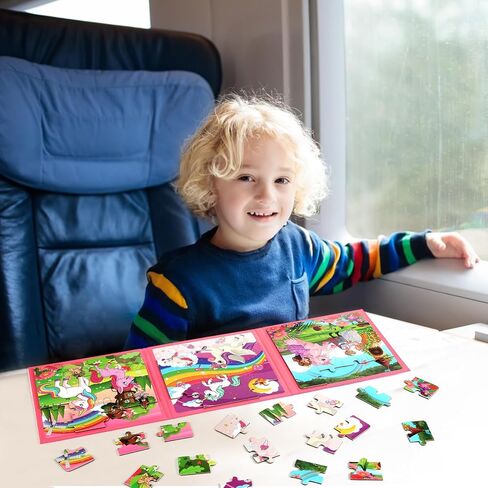 Magnetic Puzzles for Kids Ages 4-6, 20-Piece Toddler Travel Toys Unicorn Princess Puzzles Ages 3-5, Educational Learning Magnets, Ideal Road Trip Activities Toys for 3 4 5 6 Boys and Girls in Saudi Arabia