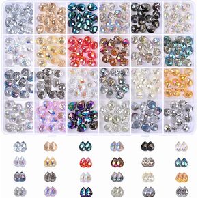Crystal Glass Beads, 120pcs Faceted Crystal Beads for Jewelry Making, 12 AB Colors Shiny Teardrop Shape Jewelry Beads Glass Beads for Necklace Bracelet Earring DIY Craft, 8x10mm