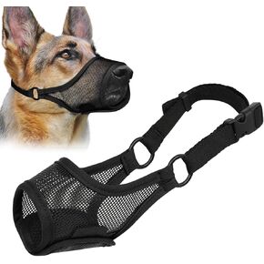 LUCKYPAW Dog Muzzle, Mesh Dog Muzzle for Large Medium Small Dogs, Soft Muzzles for Biting Chewing Fierce Barking, Breathable Muzzle with Adjustable Strap for Training (Black, L(Snout:9.75"-11"))