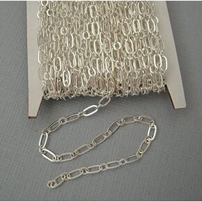 Brand-15ft Spool-Sterling Silver Plated Over Brass Mother-Son Flat Chain-4.6x2.2mm-2.6x2.2mm Jewelry Making Supply.