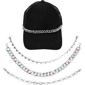 3pcs Trucker Hat Chains, Mesh Baseball Cap Chain Trucker Hat Bill Jewelry Decorative Hat Accessories Women Metal Chain Charm