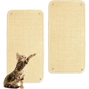 Huakaile Sisal Cat Scratch Pad for Indoor Cats, 19.6" x 9.8" Mountable Cat Wall Scratcher Carpet, Perforated Cat Scratch Furniture Protector for Couch Corner Door Sofa Climbing Hanging (2 Pack)