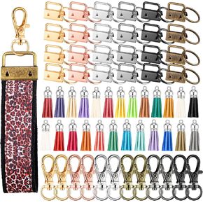 72 Pieces Key Fob Hardware Set Including 24 Wristlet with Keyring, Colorful Leather Keychain Tassel and Swivel Snap Hooks for Supplies, 6 Colors, Multicolor, Large