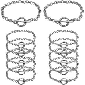 MIAO JIN 12Pcs Chain Bracelets Alloy Metal Plated Link Bracelet Chain with OT Toggle Clasp for Crafting DIY Jewelry Bracelets Making (Silver)