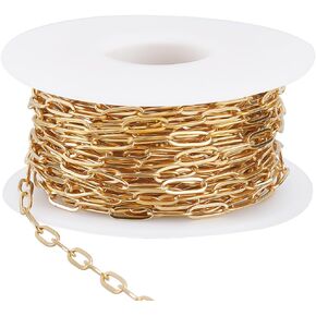 Beebeecraft 32.8 Feet/10M Gold Paperclip Chain Bulk 304 Stainless Steel Metal Rectangle Square Pull Extension Connectors Link Chains with Spool for Jewelry Making Necklace Bracelet DIY Crafts Supplies