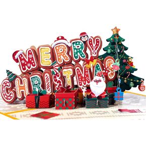 Magic Ants 3D Pop-Up Christmas Card, Festive Christmas Train in Snowy Winter Landscape, Holiday Greeting Card for Family, Friends, Kids, Santa Claus, Snowman, and Reindeer