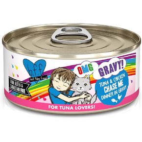 Weruva B.F.F. OMG - Best Feline Friend Oh My Gravy!, Tuna & Chicken Chase Me with Tuna & Chicken, 5.5oz Can (Pack of 8)
