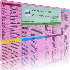 Pink Excel Shortcut Mouse Pad Desk Mat,Large Excel Cheat Sheet Desk Pad,Spreadsheet Keyboard Mats Mousepad,Non-Slip Stitched Edge,Office Desk Essentials for Women,31.5 * 15.7 inch