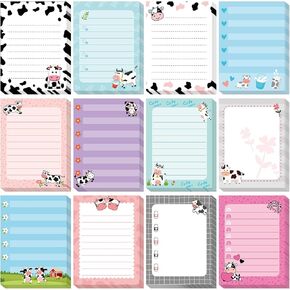 12 Pcs Cow Sticky Notes Christmas Cow Gift Cartoon Cow Notepads 3x4 Inch Cow Print Memo Notes Milk Cow Gifts for Women Farm Animal to Do List for Memo Reminder List for Office Home Supplies