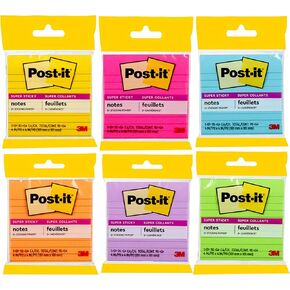 Post-it® Super Sticky Notes, 4 in. x 4 in., Energy Boost Collection, Lined, 1 Pad/Pack