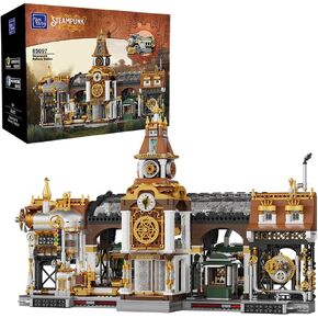 PANTASY Train Station Architecture Building Set, Steampunk Railway Station Building-Bricks Set, Features a Buildable Train, Tracks, Ticket Office Construction Building Toy Kit for Adults and Teen
