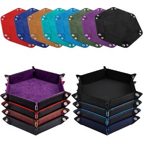SIQUK 8 Pieces Dice Tray Hexagon Folding Dice Rolling Tray PU Leather Dice Trays Dice Holder Storage Box for D&D RPG Dice Games (Red,Blue,Violet,Black,Green,Yellow,Camel,Gray)