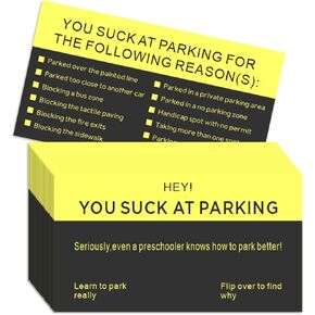 Bad Parking Cards - 100Pcs You Suck At Parking Cards -Funny Parking Violation Tickets with Multi Violation Reasons (3.5 x 2 Inches)