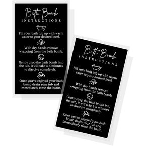 Bath Bomb Instruction Cards | 50 Pack | 2 x 3.5" inch Business Card | Instructions for Handmade Maker Clients | Black Card Design