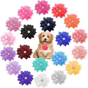 20 Pcs Dog Flower Collar Accessory, Multi-Color Pet Collar Flower with Pearl Soft Chiffon Dog Bow Tie Charms Flower for Cat Puppy Collar Grooming Accessories(20 Colors)