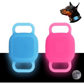 Silicone Dog Collar Holder for Tile Mate 2024 & 2022, 2 Pack Waterproof Protective Cover for Tile Tracker Pet Dog Cat (Luminous - Blue & Pink)
