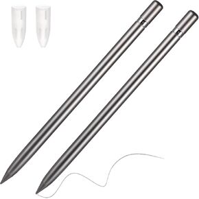 Chinco Everlasting Pen Erasable Pencil Metallic Inkless Metal Pen Back to School First Day No Ink Aluminum Pen with Latent Eraser for Kids Adult Writing Drawing Drafting Office, 2 Pieces(Gray)