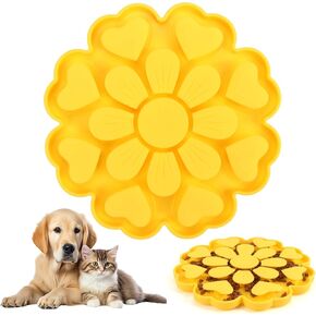 Dog Silicone Snuffle Mat, Pet Food Flower Design Slow Feeder Feeding Lick Mat, Interactive Puzzle Games for Medium Large Dogs, Dishwasher Microwave Safe (Yellow)