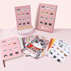 Cat Gifts, Cat Lover Gifts for Women - 8 PCS Cat Desk Accessories Include Cat Desk Calendar, Cat Notebook, and DIY Stickers - Best Inspirational Gifts for Women