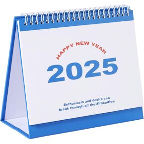 Desktop Calendar 2025, Runs From October 2024 Until December 2025 Size 7.48" x 6.3" Thick Paper Desk Standing Flip Calendar Stand up Table Calendar with Twin Wire Binding for Home Office School (Blue)