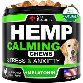 Hemp Calming Chews for Dogs with Anxiety and Stress - Dog Calming Treats - Dog Anxiety Relief - Separation - Travel - Barking - Melatonin for Dogs - Hemp Oil - Calming Treats for Dogs - 120 Treats