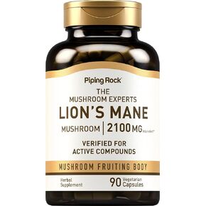 Piping Rock Lions Mane Supplement Capsules | 2100mg | 120 Count | Mushroom Herbal Extract | Hericium Erinaceus | Vegetarian, Non-GMO, Gluten Free