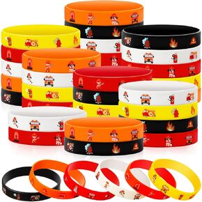 Zhanmai Fire Truck Bracelets Rubber Firefighter Wristbands Firefighter Party Silicone Wrist Bands for Birthday Party Supplies Decorations Firemen Family Favors, 5 Colors (60 Pcs)