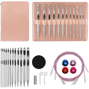 Tunisian Crochet Hooks Set with Cable 6-Inch Aluminum Interchangeable Crochet Hooks Set 3mm-10mm Long Crochet Hooks 26Pic (Umber)
