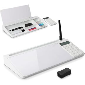 ORIENTOOLS Small Glass Desktop Whiteboard, Desk Whiteboard, to-do List Memo Desk Dry Erase Board with Storage, Computer Pad & Keyboard Stand, Desk Organizers with Accessories for Office, Home, School
