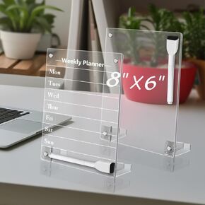 2PCS Acrylic Dry Erase Board with Stand for Desk, 8x6 Small Desktop Weekly Whiteboard Magnetic Clear Calendar Memo Board for Fridge, Office, School, Home