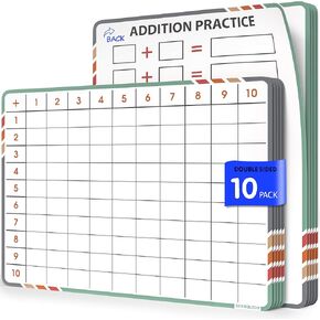 SCRIBBLEDO Addition Math Practice 9"x12" Small White Board Dry Erase Sheets Math Manipulatives 1st Grade Addition Math Homeschool Supplies Teacher Students Classroom Pack of 10 Sheets