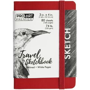 Pro Art Premier Sketch Book Travel 4"x 3" White 74lb Red 80 Sheets, Sketch Book, Sketchbook, Drawing Pad, Sketch Pad, Drawing Paper, Art Book, Drawing Book, Art Paper, Sketchbook for Drawing