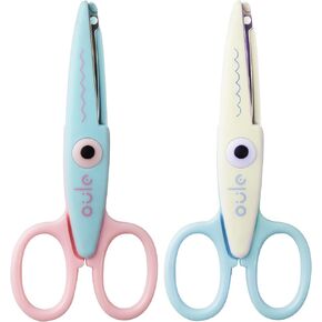 مقص للصياغة (عبوة من قطعتين) - مقص حرفي بحافة نمط زخرفي، مقص فاخر، مقص نمط، مناسب لمشاريع صياغة القصاصات الممتعة للأطفال البالغين (أزرق + بيج) in Kuwait