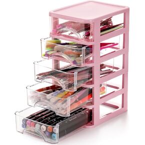 Hedume Desktop Drawer, Clear 5-Drawer Desktop Storage Unit, Small Organizer Box Storage Container Case, Frame with Clear Drawers, Drawer Unit