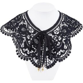 GORGECRAFT Black Lace Collar Detachable Embroidered Floral Lace Neckline Neck Collar Trim False Hollow Out Cape Dickey Collars for Women Clothes Sewing Applique Edge DIY Costume Garment