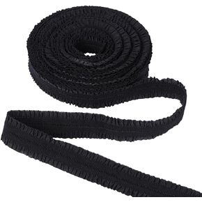 GORGECRAFT 11 Yards Elastic Double Ruffle Stretch Ribbon 6/7 Inch Wide Ruffled Pleated Organza Edging Lace Fabric Trim for DIY Dress Clothes Applique Headwear Decoration Gift Wrapping Black