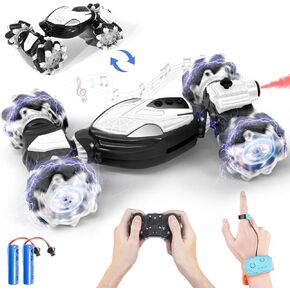4WD Remote Control Gesture Sensor Car, Gesture Sensing Rc Stunt Car with Light & Music & Spray,for 6-12 Year Boys & Girls,Double Sided Drift Truck Off Road 360° Flips,Birthday for Kids