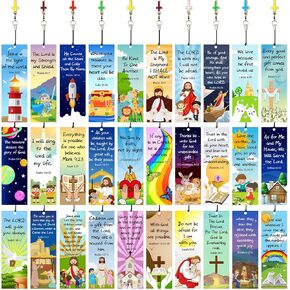 30 Pieces Christian Bookmarks for Kids Bible Verse Bookmarks with Cross Pendants Scripture Inspirational Quotes Bookmarks School Gifts Church Supplies for Kids Teens Adult Teachers