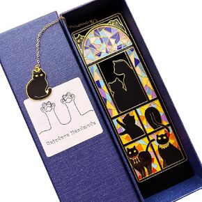 Metal Black Cat Bookmarks with Gift Box, Cat Pendent Book Markers for Book Lovers Bestfriend Cute Birthday Gifts Appreciation Gifts Mothers Day Teacher Student Gifts (Bookstore cat)