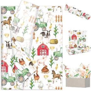 JarThenaAMCS 100 Sheet Farmhouse Tissue Paper Farm Animal Poultry Gift Wrapping Paper Rustic Art Tissue for DIY Crafts Products Packing Decor, 14 x 20 Inch