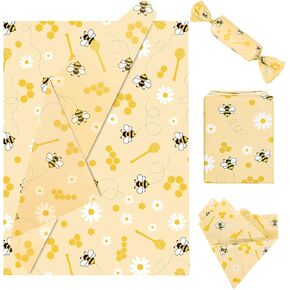 Whaline 100 Sheet Honey Bee Tissue Paper Spring Summer Gift Wrapping Tissue Paper Honey Stick Floral Decorative Art Paper for Baby Shower Birthday Party Favor Decor Craft Gift Packing, 13.8 x 19.7"