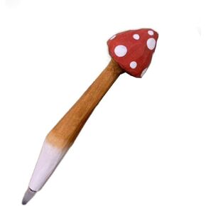 Red Mushroom Shape Gel Pen Cute Mushroom Solid Wood Carving Pen Stationery Pen Desktop Stand Writing Pen Black Ink Pen Gift, Rollerball Pens，Rollerball Pens，Gel Ink Rollerball Pens