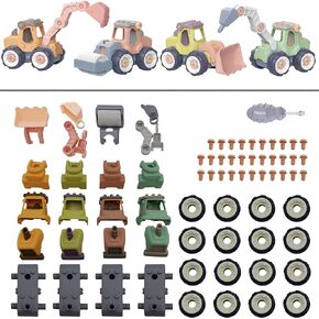 Child's Toy 4in1 Take Apart Construction Vehicle Excavator, Roller,Bulldozer,Crusher,Screwdriver for 3+ Years Old Preschool Kids DIY Assembly Construction Truck