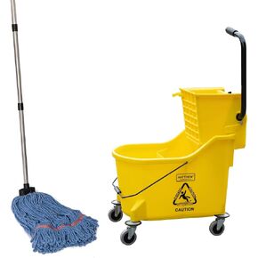 Matthew Cleaning Compact Mop Bucket INCL.2 Pack Mop Head with Side Press Wringer On Wheels,Tandem Portable Floor Cleaning Wavebrake,Ideal for Household,Industrial,Restaurant,Janitorial Use-22 Quart