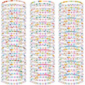 96 Pcs Jesus Loves You Beaded Friendship Bracelets Bulk Christians Gifts Christmas Stocking Stuffers for Christians Inspirational Stretch Bracelets for Religious Jesus Loves You Party