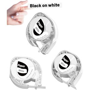 PZ Label Tape, Replacement Dymo Label Maker Refills Paper 91330, Compatible with EazeID LT12 Label Maker/Dymo Letratag Refills Lt-100h Lt-100t 200b, Black on White 6PCS Label