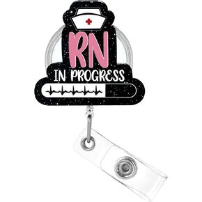 Plifal Nurse Badge Reel Holder with ID Clip for Black Nurse in Progress, Badge Reel for Nurse Doctor Medical Workers