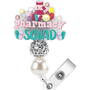 AFRITEE Medical Badge Reel Holder - Pharmacy Squad Badge Holder Retractable Copes Lanyards, Cute Healthcare Name Cards Clip Office Badge Holders for Docters Nurses Work Teach in Hosipital